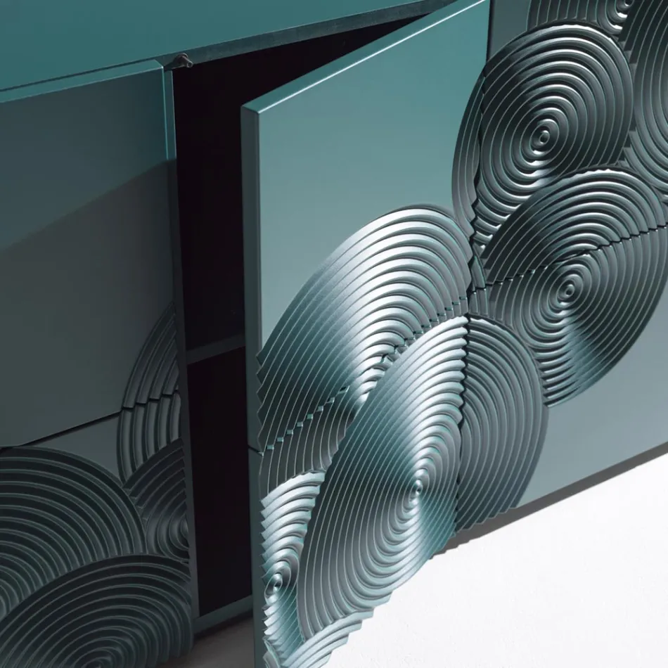 Bufet cu 5 uși din MDF lăcuit, cu decor gravat și finisat manual - Crab Viadurini