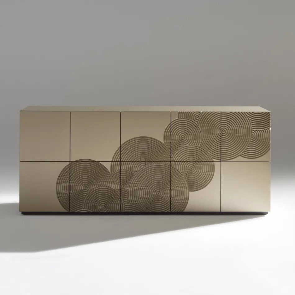 Bufet cu 5 uși din MDF lăcuit, cu decor gravat și finisat manual - Crab Viadurini