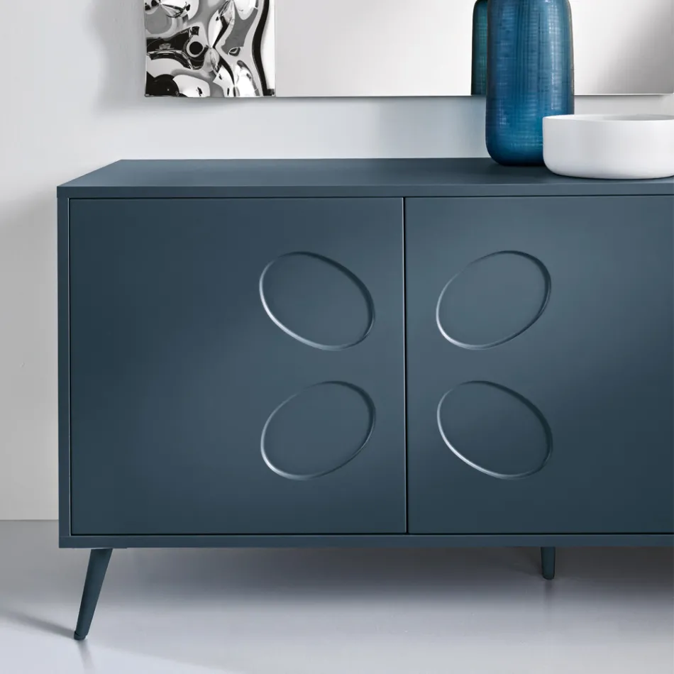 Bufet cu trei uși din melamină și MDF cu bază metalică, fabricat în Italia - Rialto Viadurini