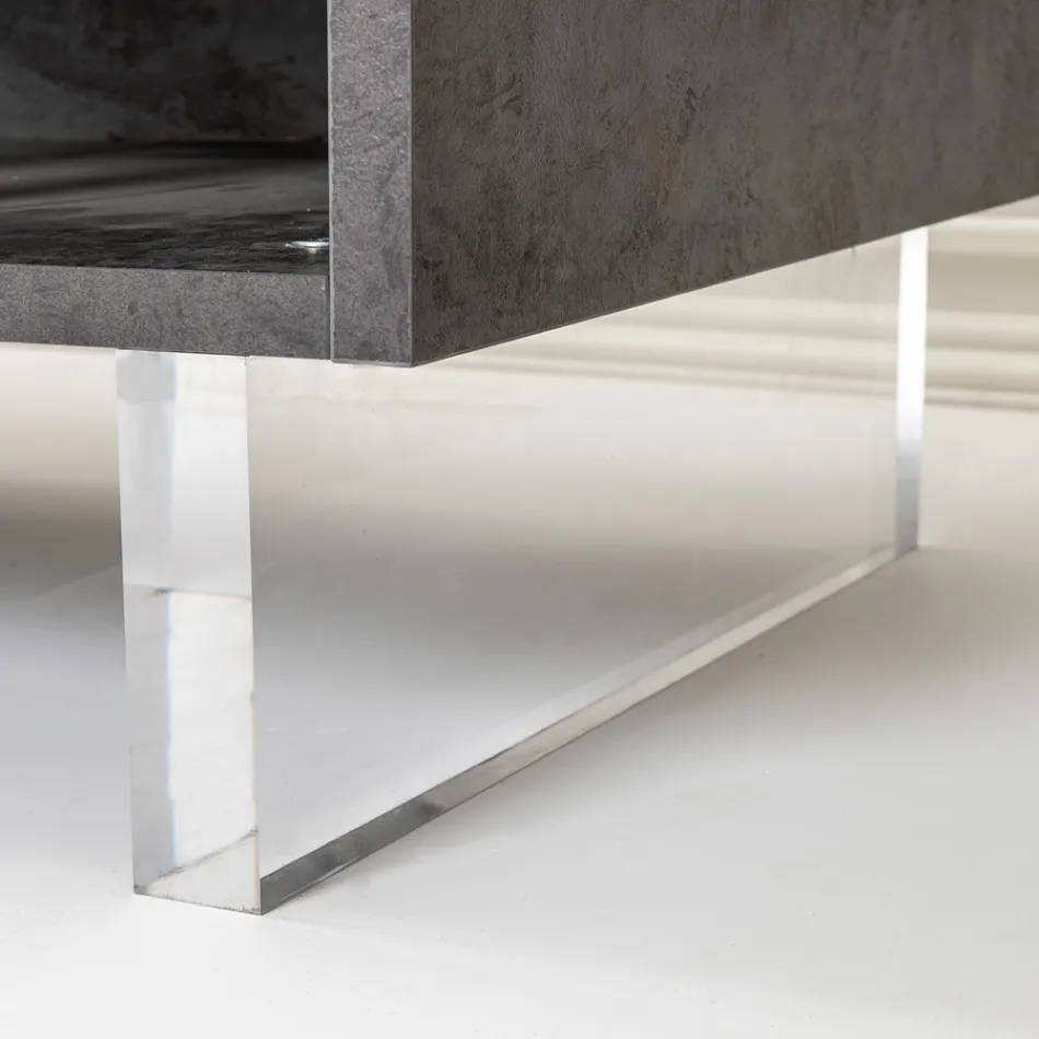 Bufetă cu 2 uși și 2 compartimente laterale deschise din melaminat Made in Italy - Mouse Viadurini