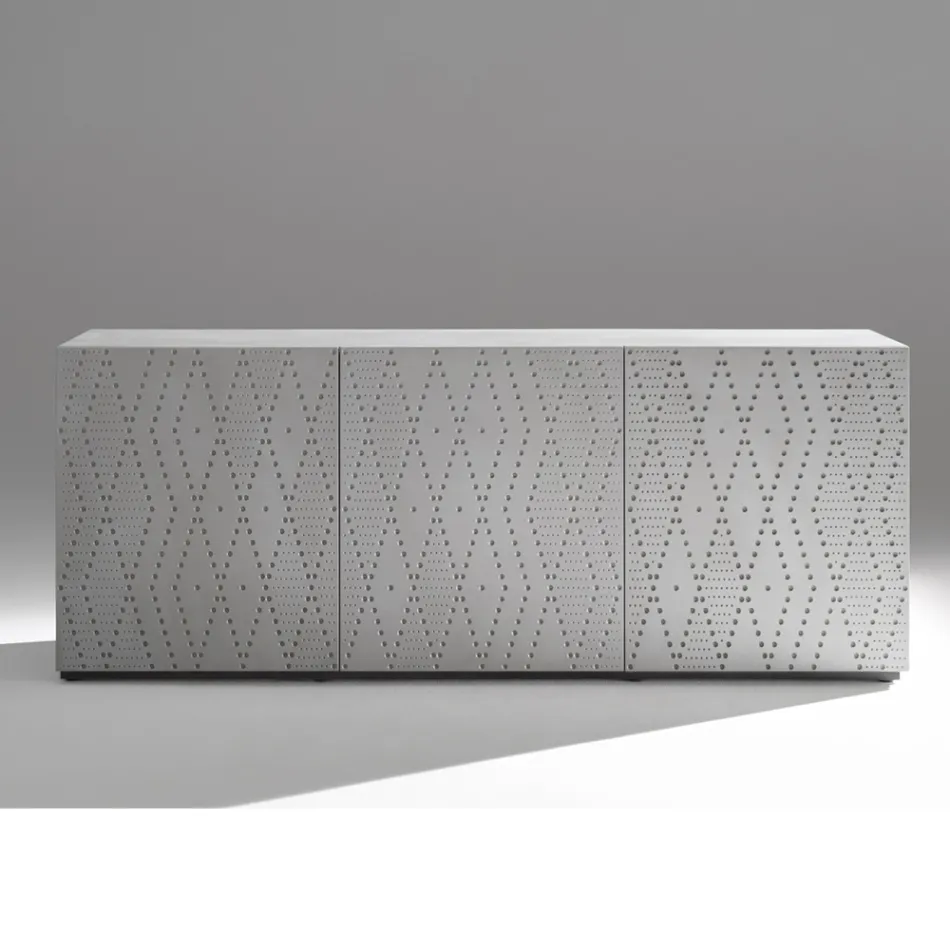 Bufet cu 3 uși și 3 rafturi interioare, decorațiuni din aluminiu turnat - Scorpion Viadurini