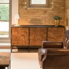 Bufetă cu 3 uși din lemn reciclat mozaic și structură metalică - Slide Viadurini