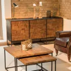 Bufetă cu 3 uși din lemn reciclat mozaic și structură metalică - Slide Viadurini