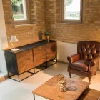 Bufetă cu 3 uși din lemn reciclat mozaic și structură metalică - Slide Viadurini