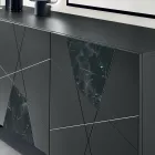 Bufet cu 3 uși din MDF lăcuit cu inserții din sticlă cu efect pantograf și marmură - Danila Viadurini