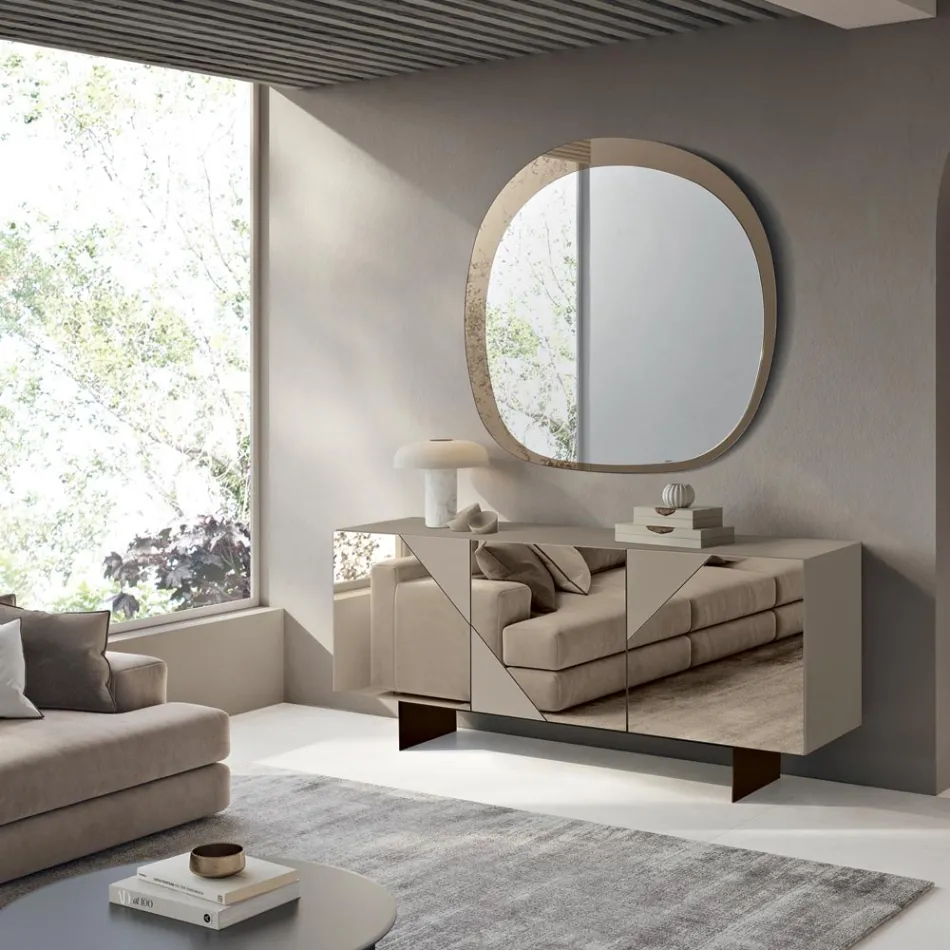 Bufet cu 3 uși din MDF lăcuit acoperit cu sticlă oglindă - Diletta Viadurini