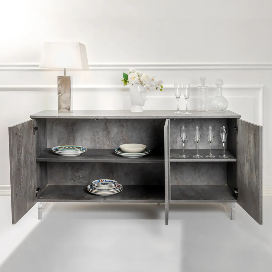 Bufetă cu 3 uși din melaminat și picioare din plexiglas Made in Italy - Mickey Mouse Viadurini