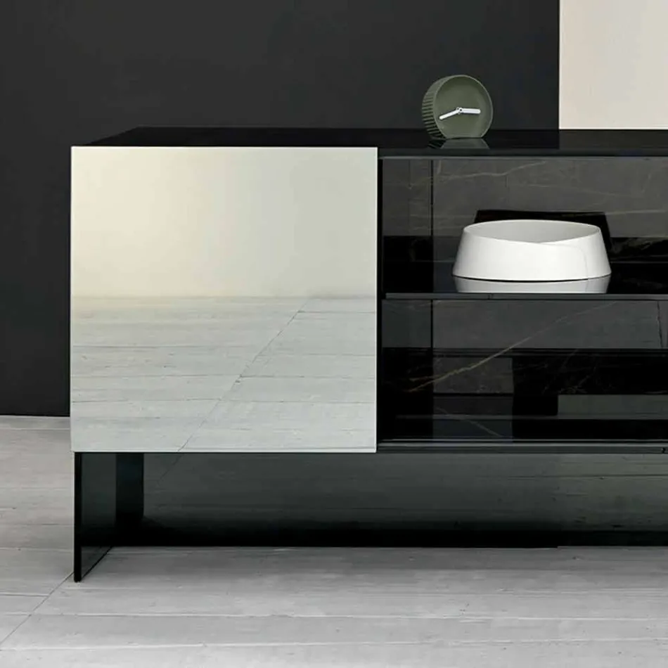 Sideboard Design cu 2 uși din sticlă afumată fabricată în Italia - Sciocca Viadurini
