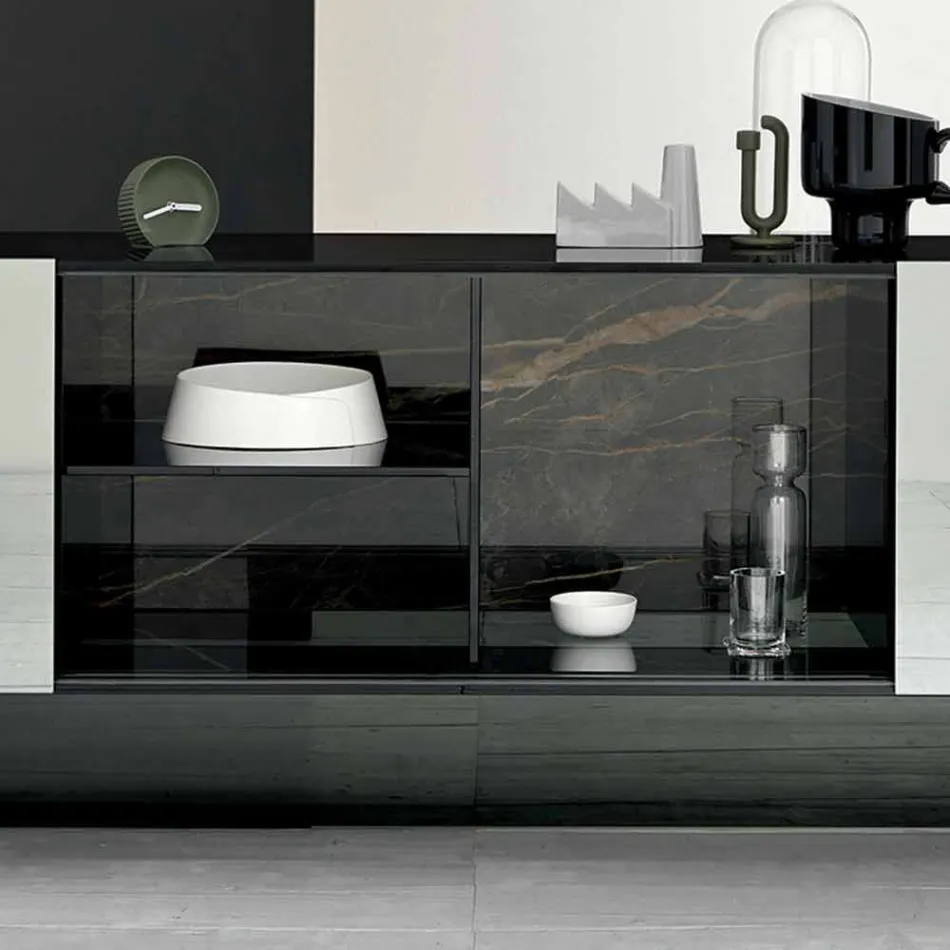 Sideboard Design cu 2 uși din sticlă afumată fabricată în Italia - Sciocca Viadurini