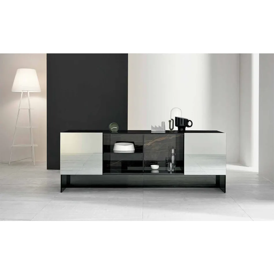 Sideboard Design cu 2 uși din sticlă afumată fabricată în Italia - Sciocca Viadurini