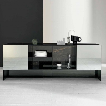 Sideboard Design cu 2 uși din sticlă afumată fabricată în Italia - Sciocca Viadurini