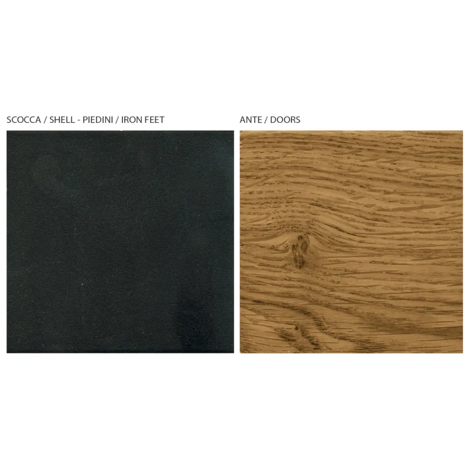 Bufeta living cu 2 usi din Stejar Country Knotted si finisaj Sticla Antracit - Ove Viadurini