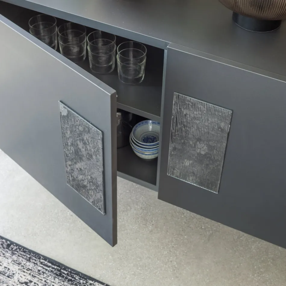 Bufetă pentru living cu 2 sau 3 uși și inserții de sticlă Made in Italy - Olivo Viadurini