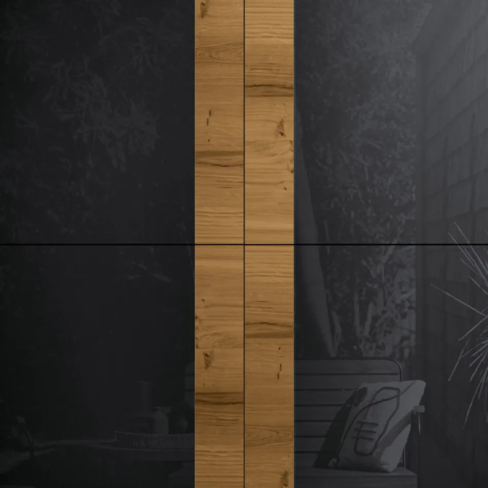 Bufetă pentru sufragerie cu 4 uși în finisaj de stejar înnodat rustic și sticlă antracit - Ove Viadurini