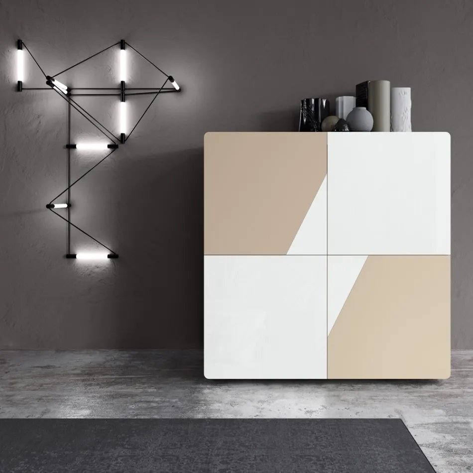 Bufetă pentru living cu 4 uși din sticlă albă și finisaj nurcă Made in Italy - Eva Viadurini