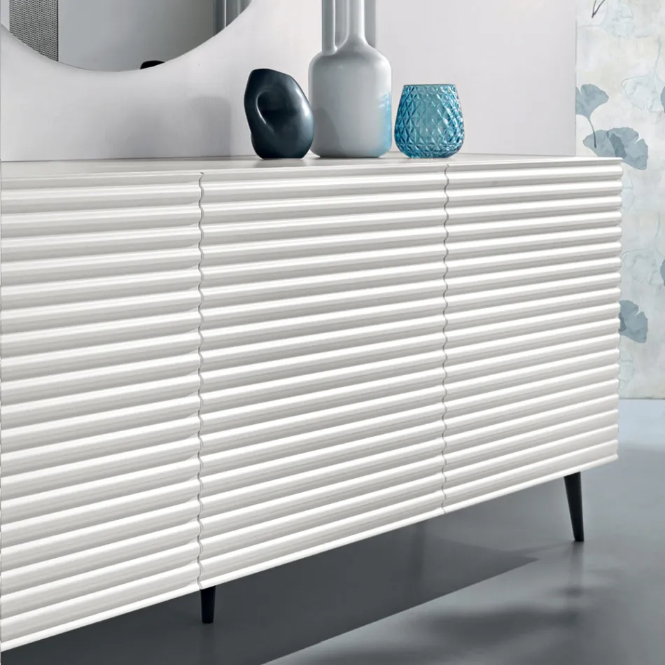 Bufet de living cu 3 uși din MDF acoperit cu PVC lăcuit, fabricat în Italia - Desideria Viadurini