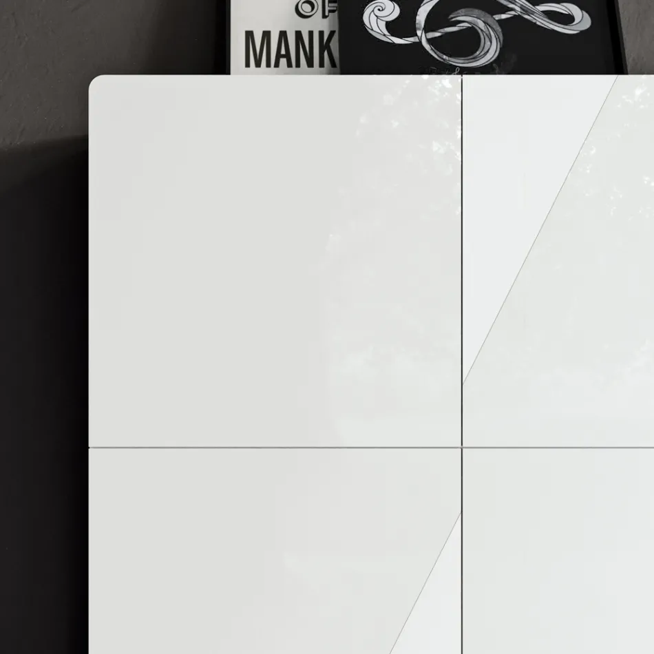 Bufetă pentru living cu 4 uși în finisaj sticlă albă Made in Italy - Eline Viadurini