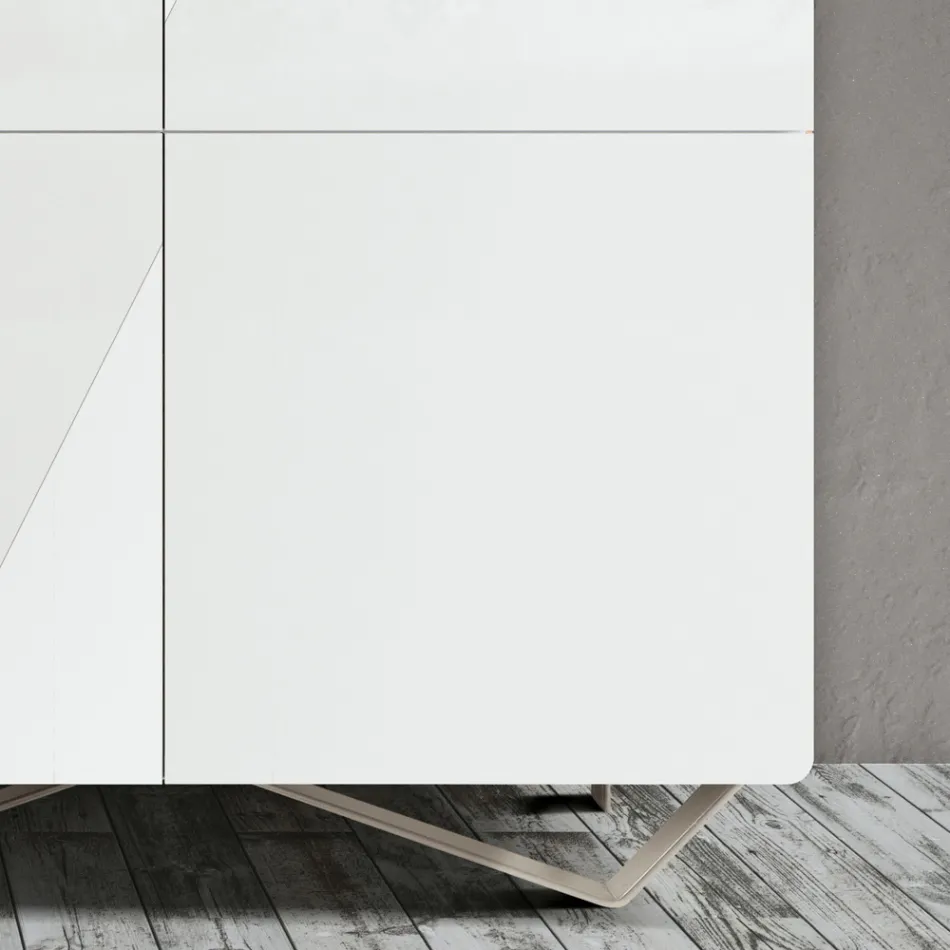 Bufetă pentru living cu 4 uși în finisaj din sticlă albă Made in Italy - Eline Viadurini