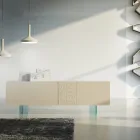 Bufetă pentru living din Mdf Lăcuit Mat și Sticlă Made in Italy - Ninetta Viadurini