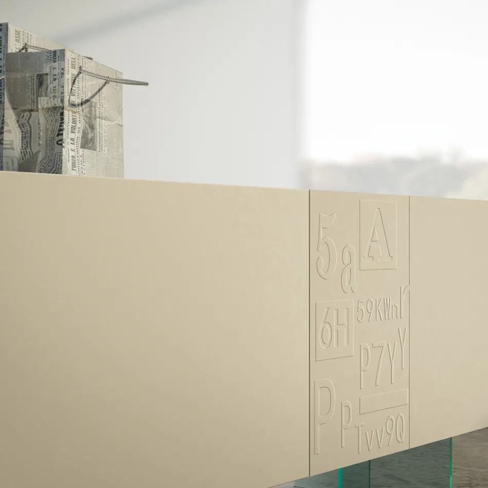 Bufetă pentru living din Mdf Lăcuit Mat și Sticlă Made in Italy - Ninetta Viadurini