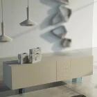 Bufetă pentru living din Mdf Lăcuit Mat și Sticlă Made in Italy - Ninetta Viadurini