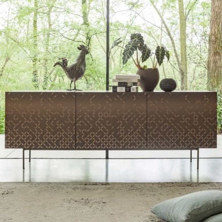 Bufetă de sufragerie lăcuită Moka metalic cu decor 3D Made in Italy - arțar Viadurini