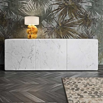 Bufetă pentru living cu 3 uși, finisaj marmură de Carrara, Made in Italy - Finn Viadurini