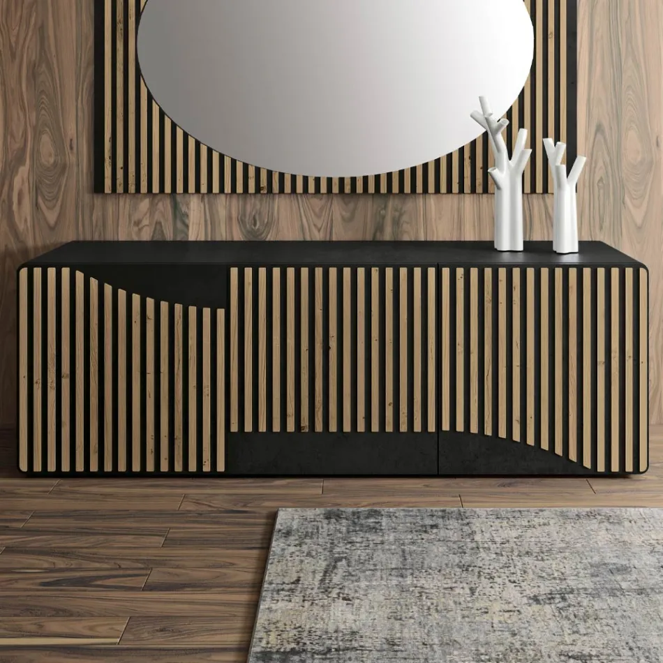 Bufetă pentru zonă de living cu 3 uși în finisaj stejar nordic cu noduri - Linda Viadurini