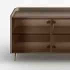 Bufet din lemn lăcuit curbat cu uși din sticlă bronzată, fabricat în Italia - Lyra Viadurini