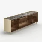 Bufet din lemn lăcuit curbat cu uși din sticlă bronzată, fabricat în Italia - Lyra Viadurini