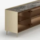 Bufet din lemn lăcuit curbat cu uși din sticlă bronzată, fabricat în Italia - Lyra Viadurini