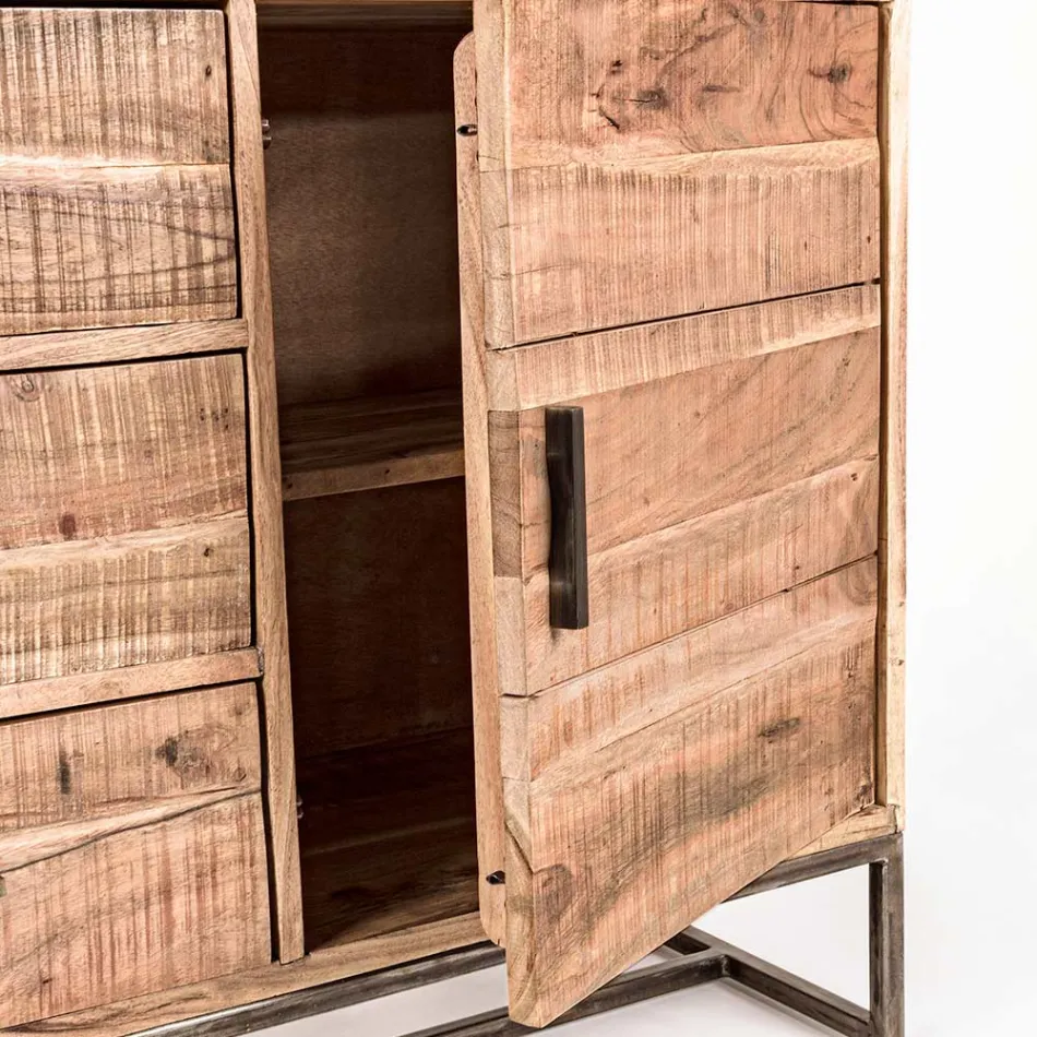 Bufeta din Lemn de Salcam si Otel 2 Usi si 3 Sertare Homemotion - Aimune Viadurini