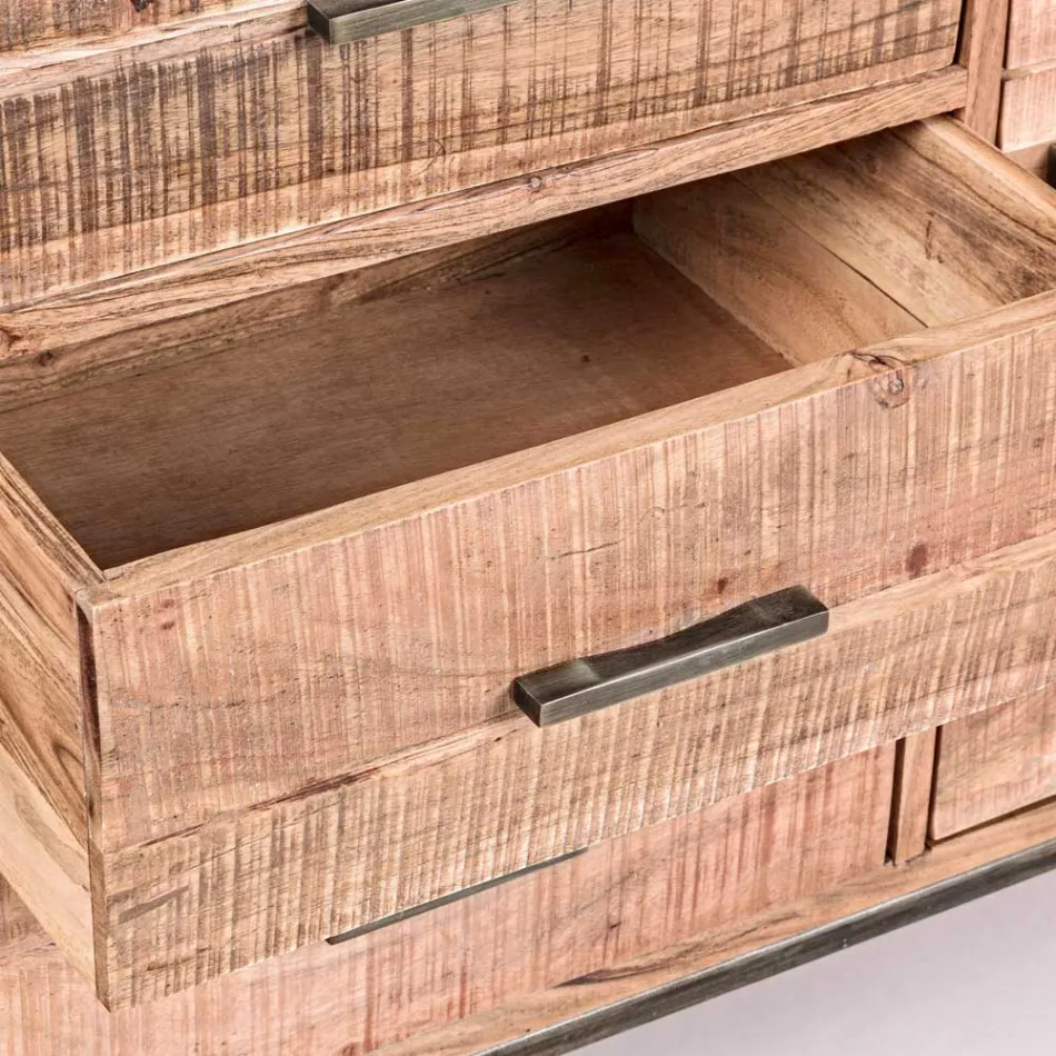 Bufeta din Lemn de Salcam si Otel 2 Usi si 3 Sertare Homemotion - Aimune Viadurini