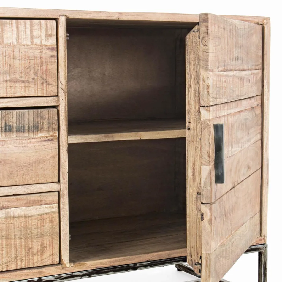 Bufeta din Lemn de Salcam si Otel 2 Usi si 3 Sertare Homemotion - Aimune Viadurini