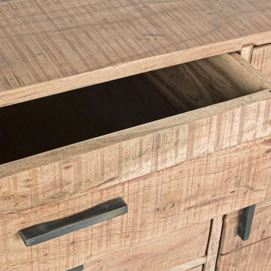 Bufeta din Lemn de Salcam si Otel 2 Usi si 3 Sertare Homemotion - Aimune Viadurini