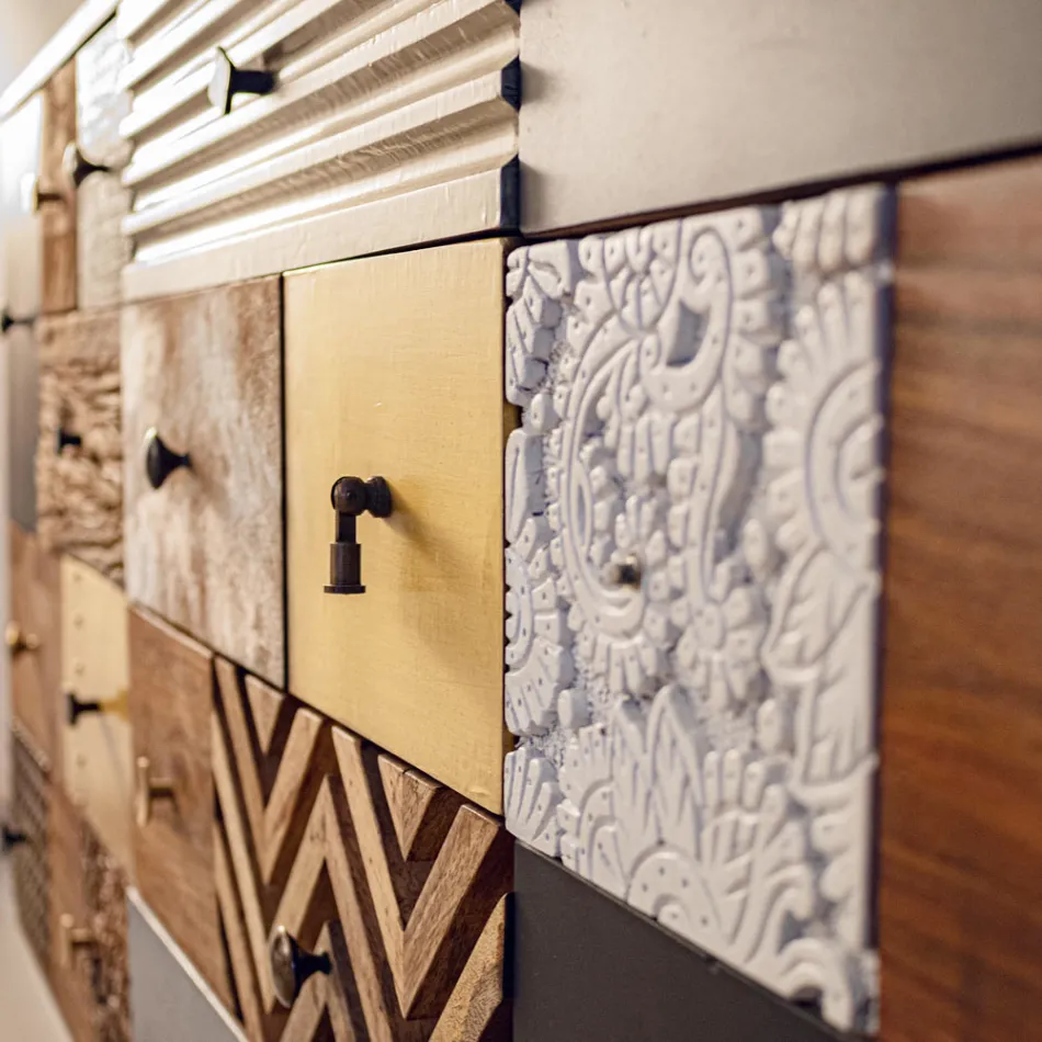 Bufetă din Lemn de Mango 2 Uși 4 Sertare Stil Etnic Homemotion - Auriel Viadurini