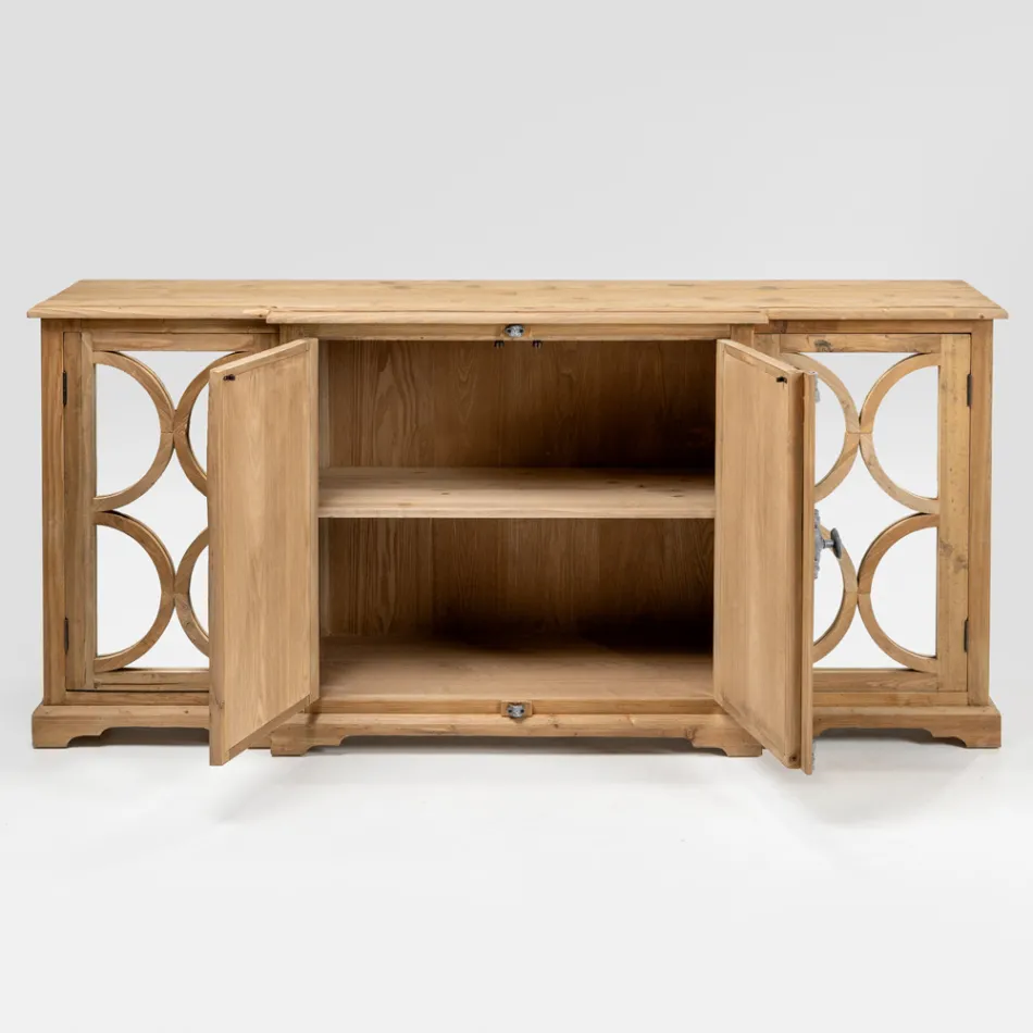 Bufet din pin natural învechit cu uși cu oglindă - Agnone Viadurini