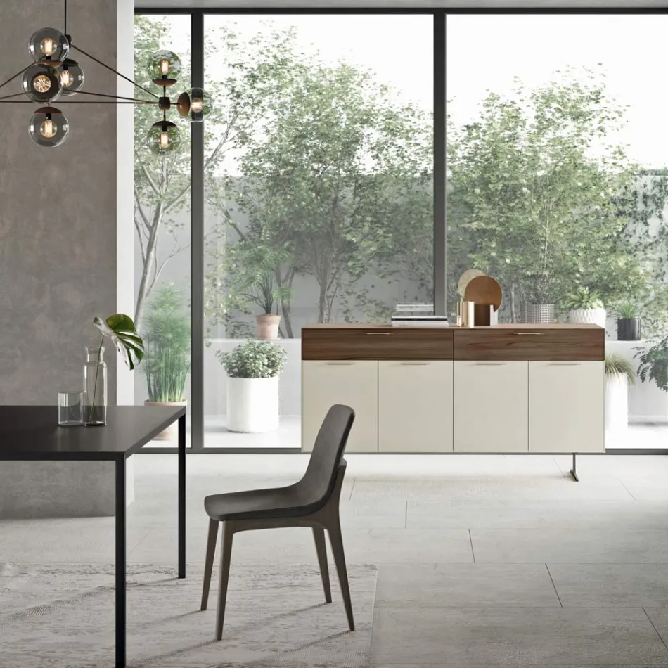 Buffet din lemn ecologic cu 4 uși cu sertare și blat de frasin - Tamara Viadurini