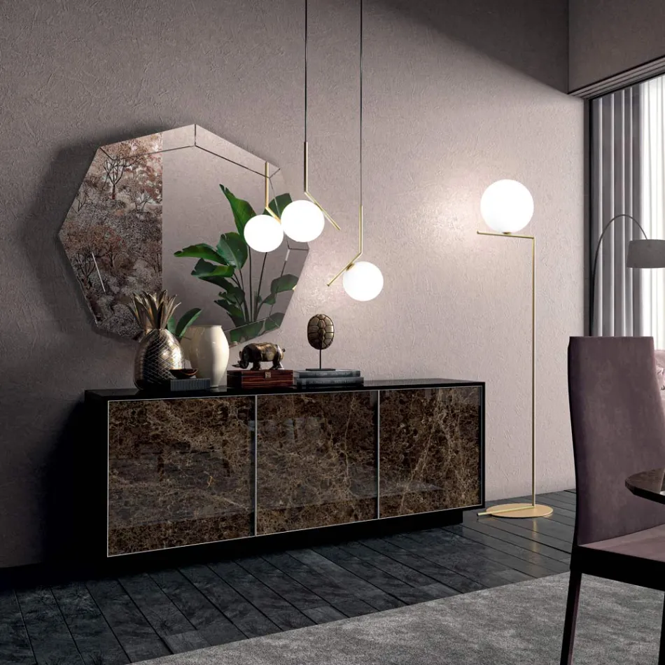 Bufetă din Lemn Lăcuit cu 2 sau 3 Uși Ceramice Made in Italy - Fiorenza Viadurini