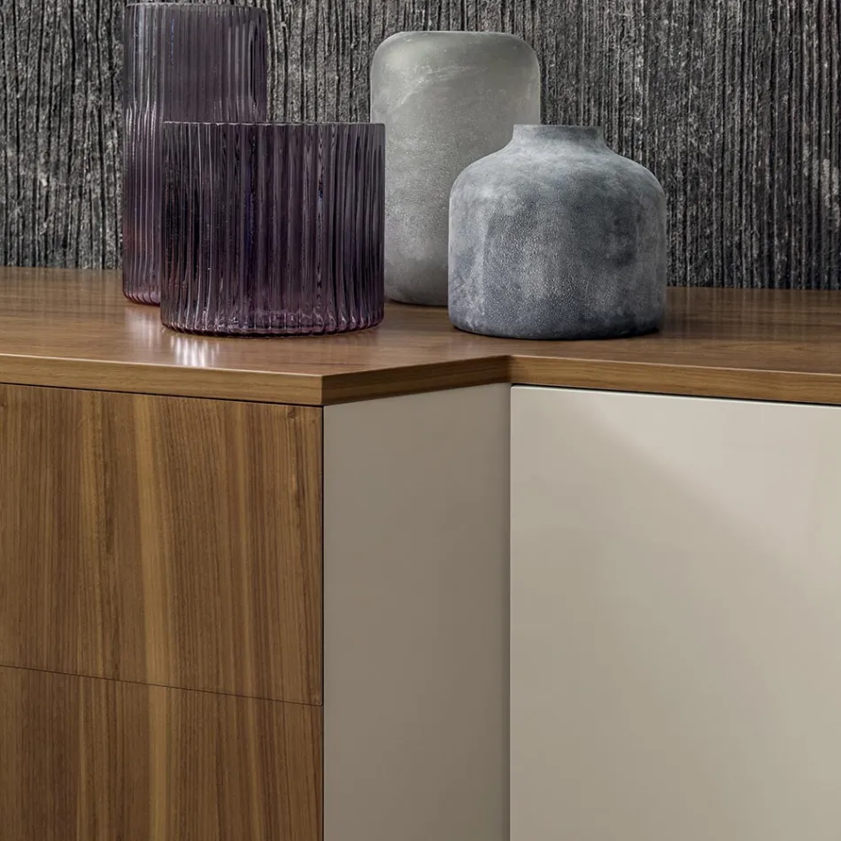 Bufetă din Mdf cu 2 uși și 2 sertare proeminente laturi înclinate - Caspiter Viadurini