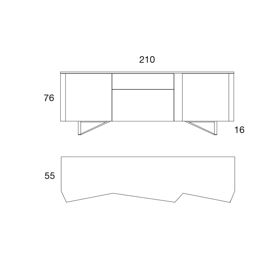 Bufetă din Mdf cu 2 uși și 2 sertare proeminente laturi înclinate - Caspiter Viadurini