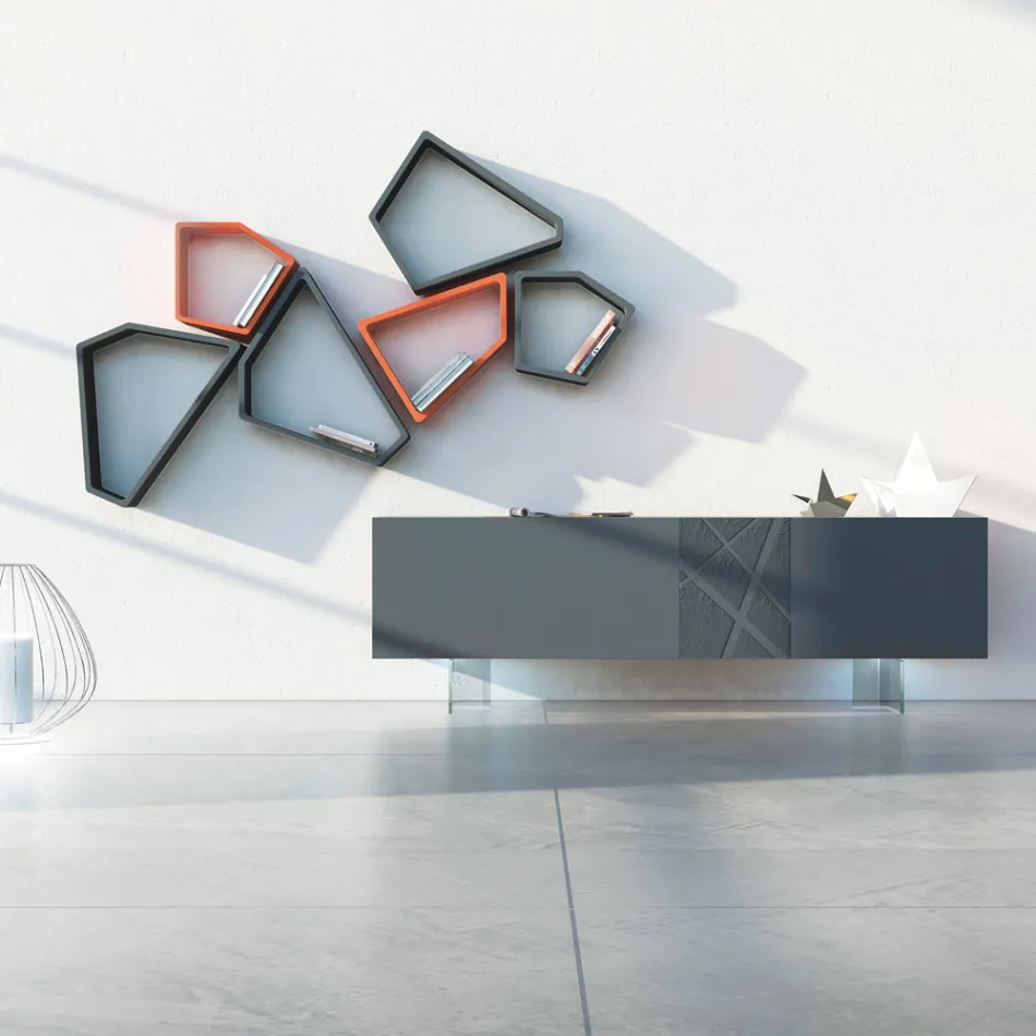 Bufetă din Mdf Gri Grafit cu picioare de sticlă Made in Italy - Zelia Viadurini