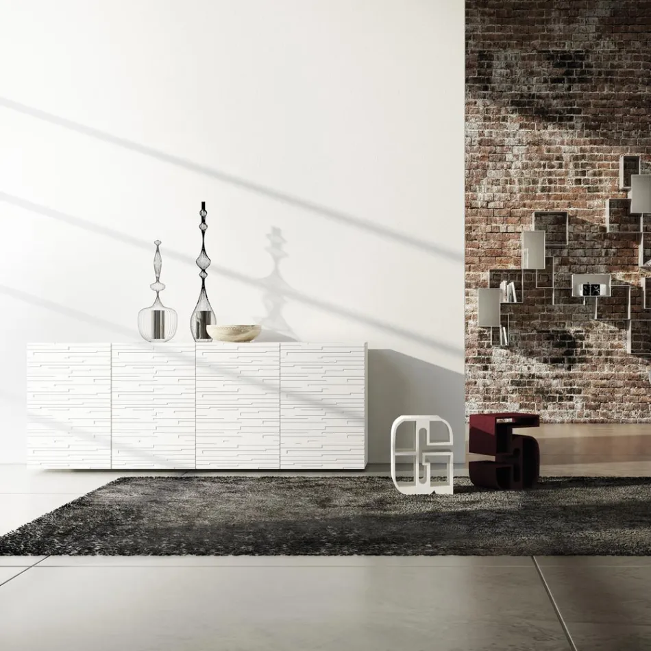 Bufetă din Mdf Lăcuit Alb Mat cu Uși Decorate Made in Italy - Chicago Viadurini