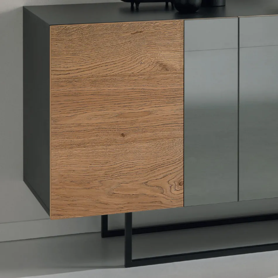 Bufet din melamină cu 3 uși de stejar și oglindă Fabricat în Italia - Romina Viadurini