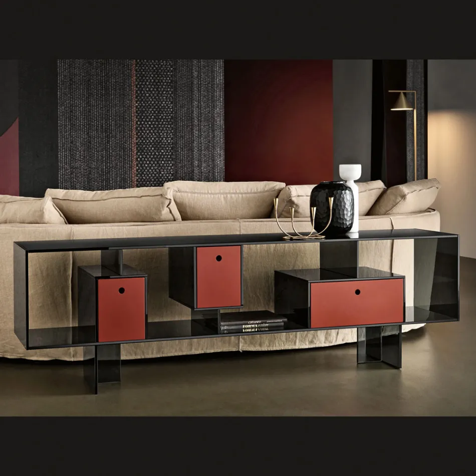 Bufet din sticlă cu trei sertare, design elegant, fabricat în Italia - Senera Viadurini
