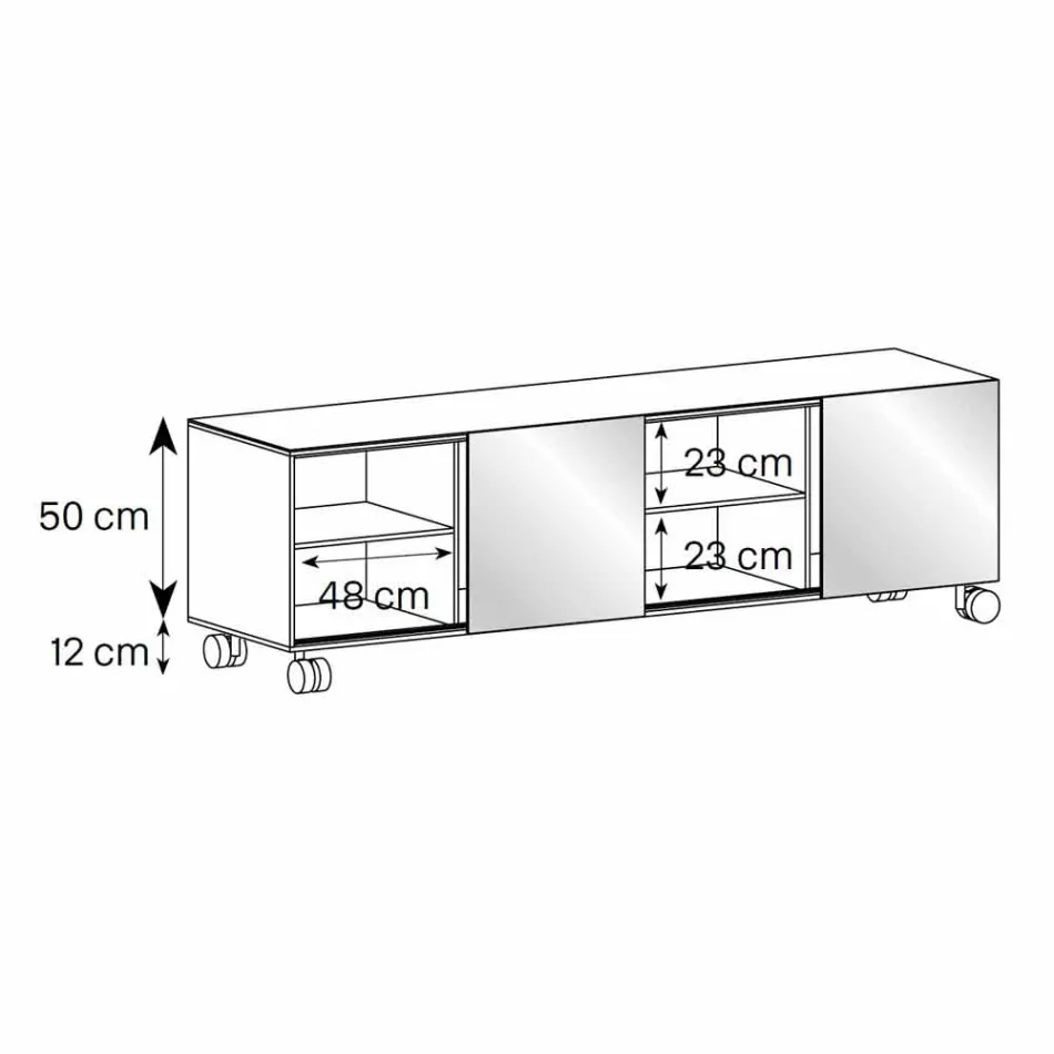 Panou modern pe roți din sticlă afumată și blat din ceramică Made in Italy - Sciocca Viadurini