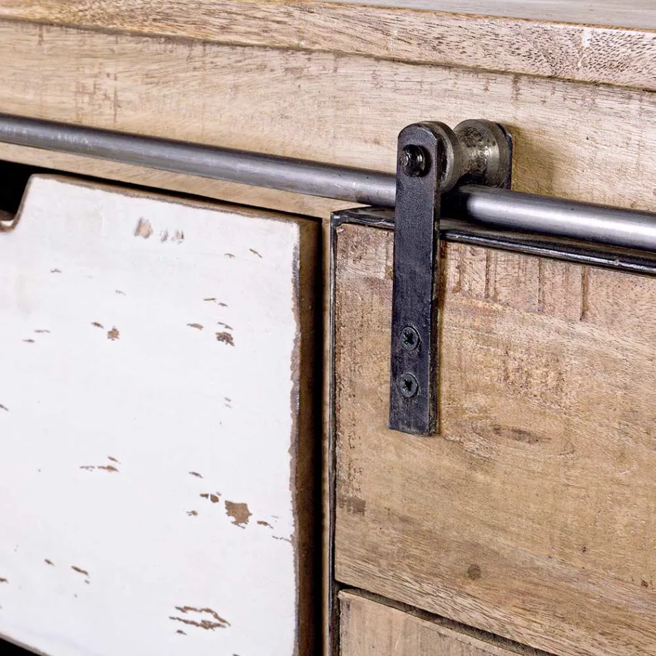 Bufetă pentru living din Lemn de Mango și Oțel cu 2 Uși și 3 Sertare - Sinfony Viadurini