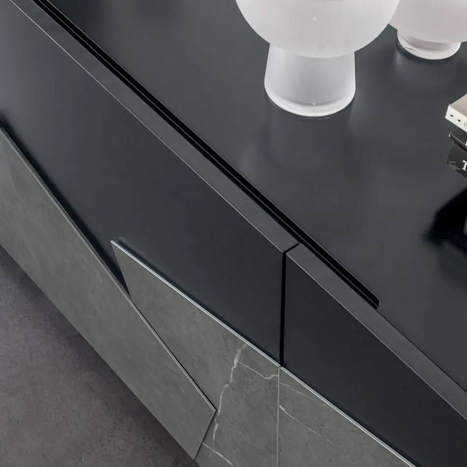 Comoda Sufragerie din Mdf Lăcuit 3 Uși cu Inserții Ceramice - Imperio Viadurini