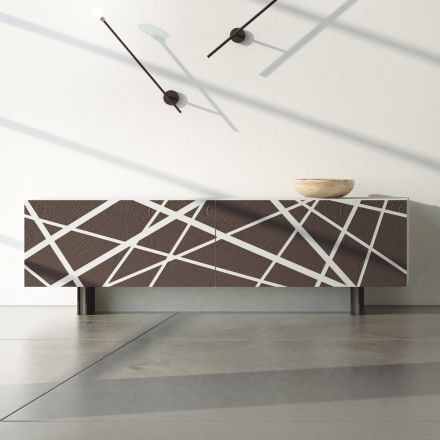 Bufetă pentru living din Mdf Lăcuit Mat cu Uși Decorate Made in Italy - Velia Viadurini