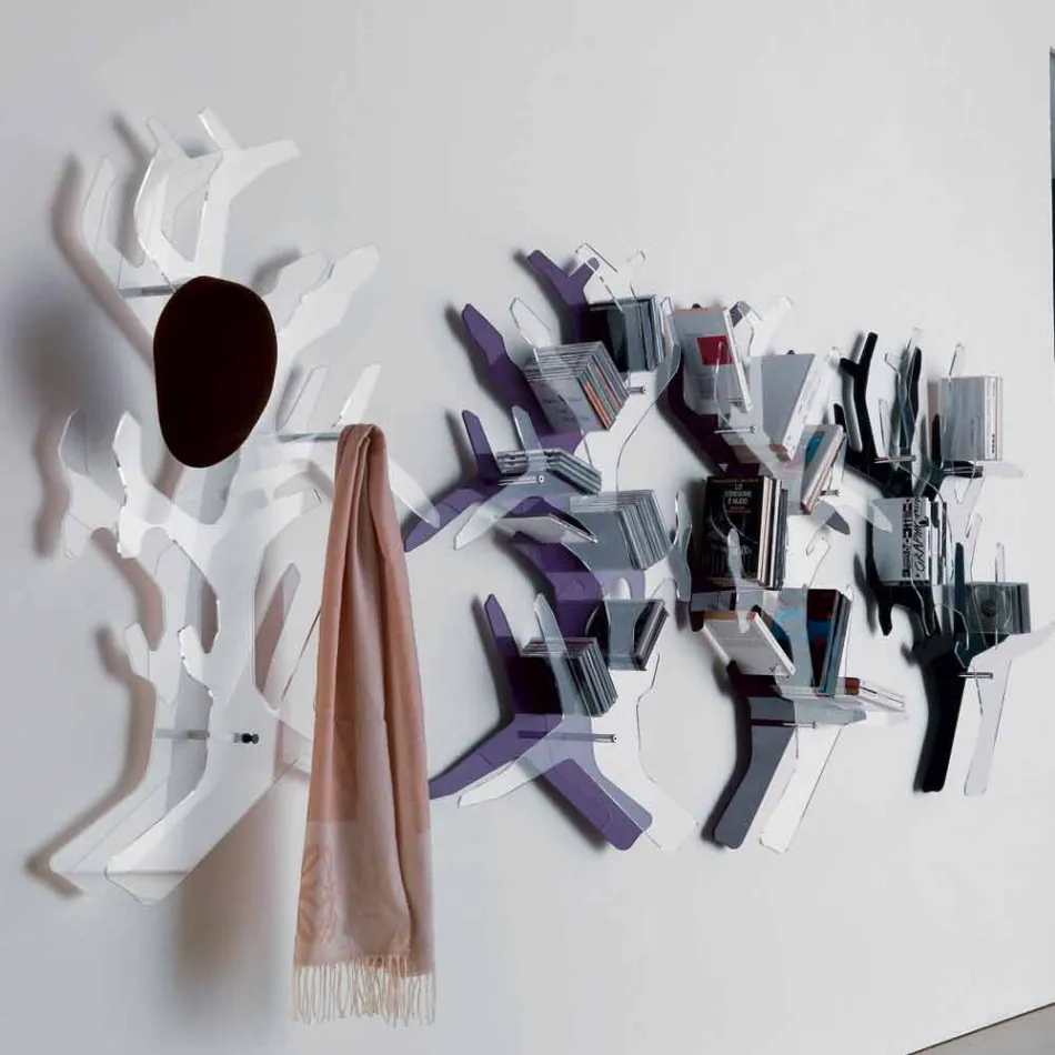 Raft de perete din plexiglas cu cârlige pentru paltoane Made in Italy - Neon Viadurini